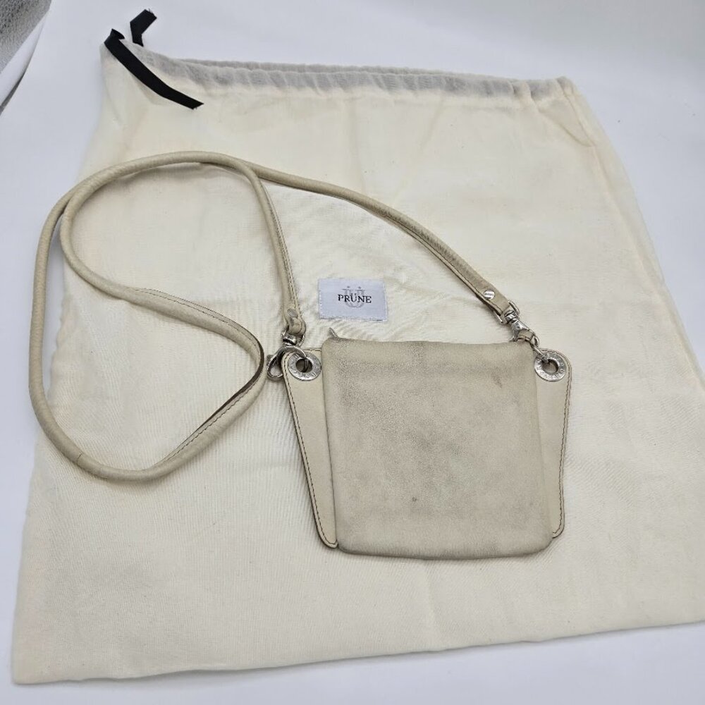Prune Bovine Leather Full Grain Small Shoulder Bag Purse Cream 5.5x7.5" Travel